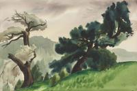 Two Windswept Trees by Robert Benjamin Norris (1910-2006)