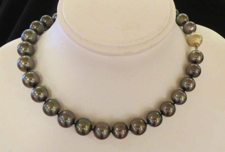 Tahitian Black Pearl Necklace with diamond bits in clasp by Mac Dunford