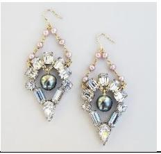 Vintage Rhinestone, Pink Fresh Water & Black Tahitian Pearl Earrings_VE20 by Lauren Pfaff