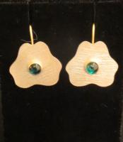 Earrings  Argentium Silver  18KY Gold  6 mm Lab.Emeralds by Lana McMahon