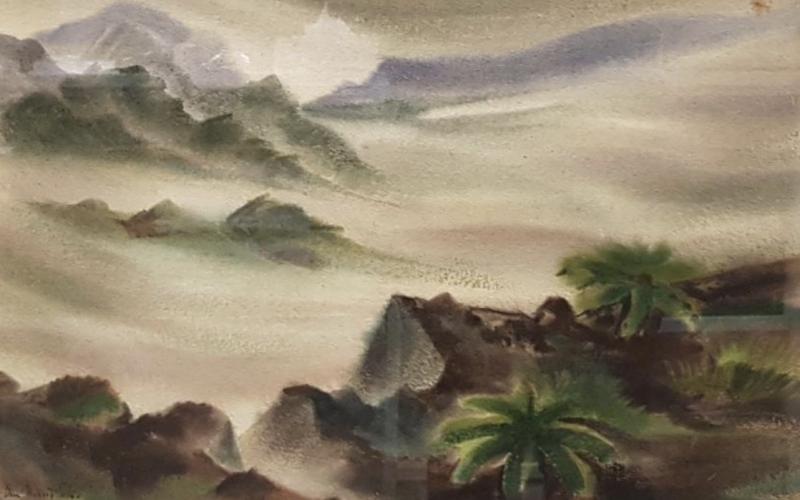 Hawaii Landscape in Clouds, 1940 by Robert Benjamin Norris (1910-2006)
