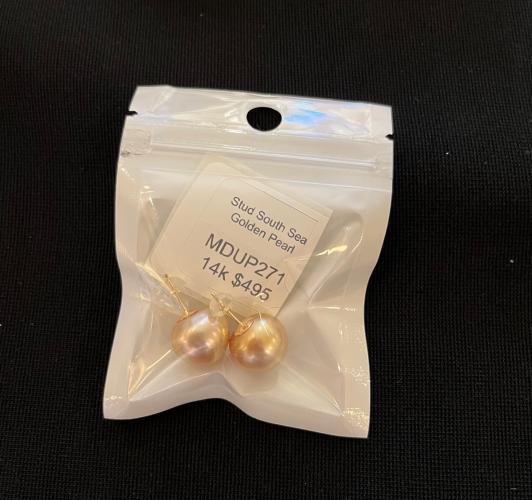 South Sea Golden Pearl Stud Earrings by Mac Dunford