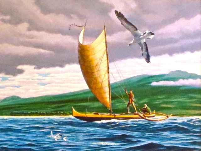Fishing Canoe off North Kona by Herb Kawainui Kane