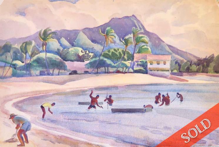 Fishing at Waikiki, Hawaii by Robert Lee Eskridge (1891-1975)