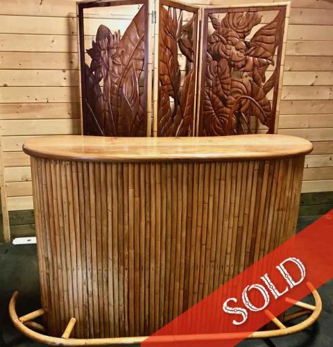 Art Deco-style Bamboo Rattan Bar and Carved Screen_Silent Auction by Unknown