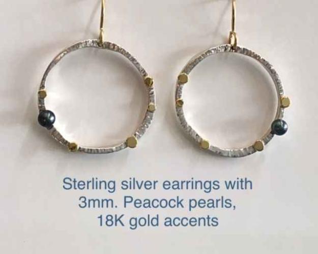Sterling silver earrings with Peacock Pearls by Lana McMahon