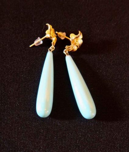 Crushed Pearl Turquoise Drop Earrings with 14K Gold Flower Posts by Rebecca Mach