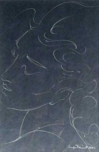 Portrait Profile, Sliver ink on Dark Blue paper by Madge Tennent (1889-1972)