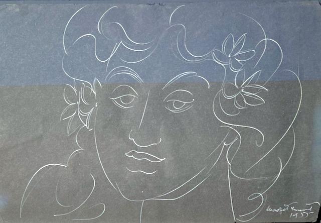 Female Face, Flowers in Hair by Madge Tennent (1889-1972)