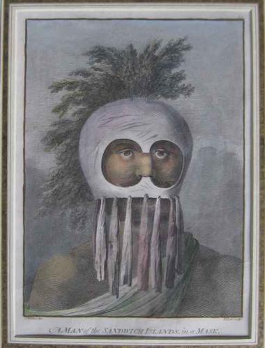 A Man of the Sandwich Islands, in a Mask (colored print) by John Webber (1752-1793)