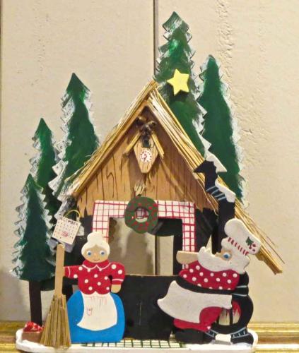 Emgee Ornament_Santa & Mrs. Clause House with Potbelly Stove Ornament by Martha Greenwell (1920-2014)