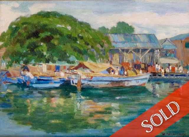 Hilo Sampans at Suisan Fish Market by William Twigg-Smith (1883-1950)