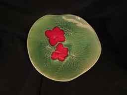 Green Stoneware Plate, with Red Flower2 by Birgitta Frazier