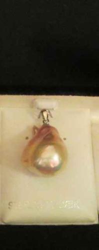 Freshwater, Natural Peachy Pink Baroque Pearl Pendant by Mac Dunford