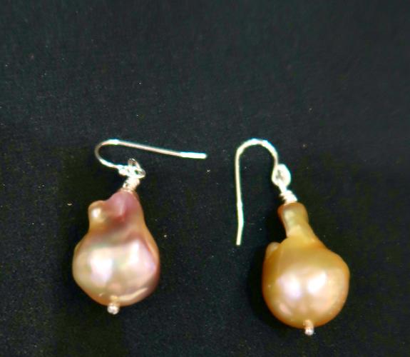 Peach Baroque Pearl Earrings by Rebecca Mach