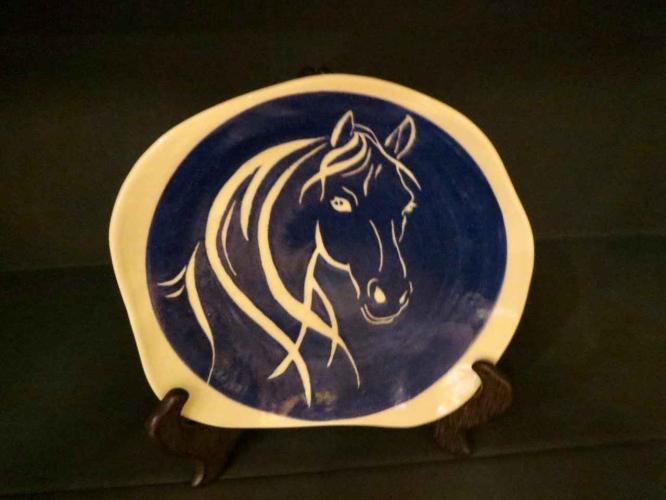 Dark Blue Horse Plate_BF9 by Birgitta Frazier