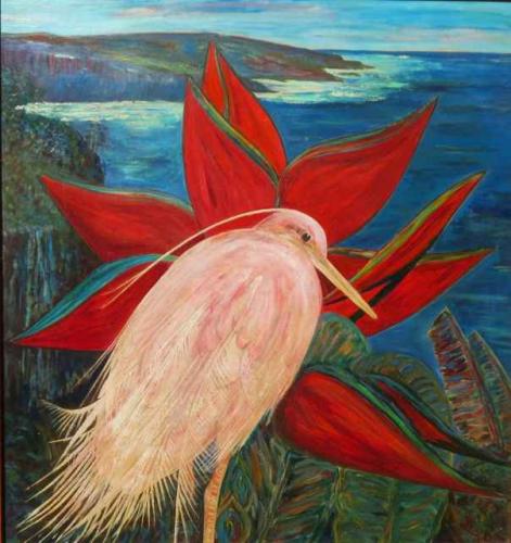 Hawaiian Egret and Heliconia by Stark Davis (1885-1950)