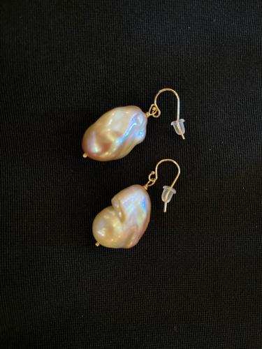 Large Baroque Peach-Toned Pearl Earrings by Rebecca Mach