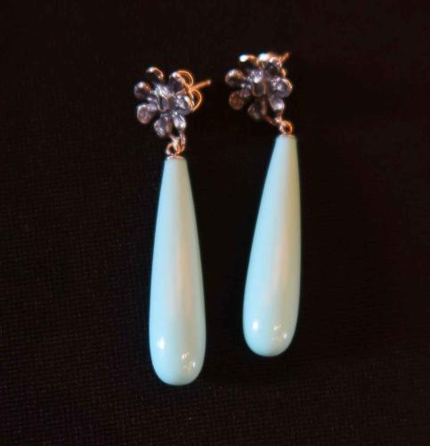 Crushed Pearl Turquoise Drop Earrings with Sterling Silver Flower Posts by Rebecca Mach