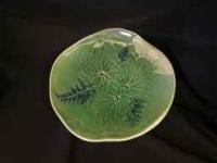 Green Stoneware Plate, with Ferns by Birgitta Frazier