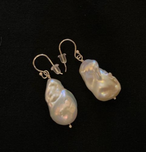 White Baroque Pearl Earrings by Rebecca Mach
