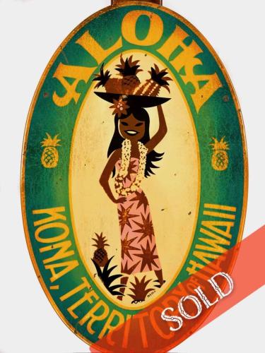 Pineapple Girl, Kona Territory, Hawaii vintage sign_Silent Auction by Steven Neill