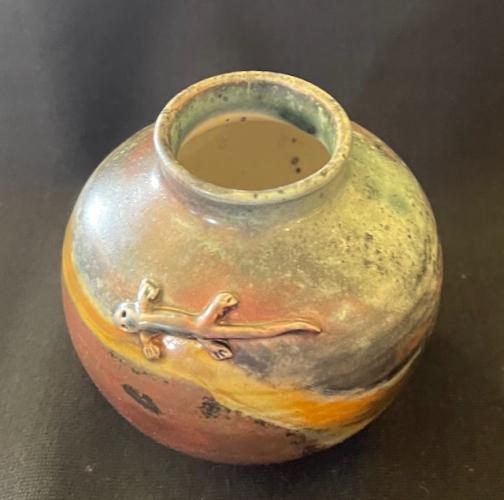 Gecko Pit Fired Vase by Alexander Samuel MacLeod (1888-1956)