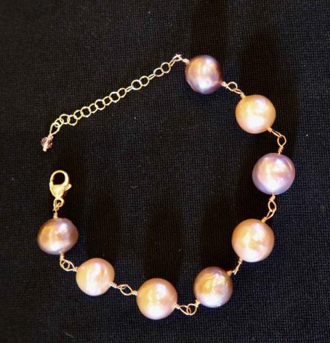 Edisen Pearl & Amethyst Bracelet on Rose Gold Chain by Rebecca Mach