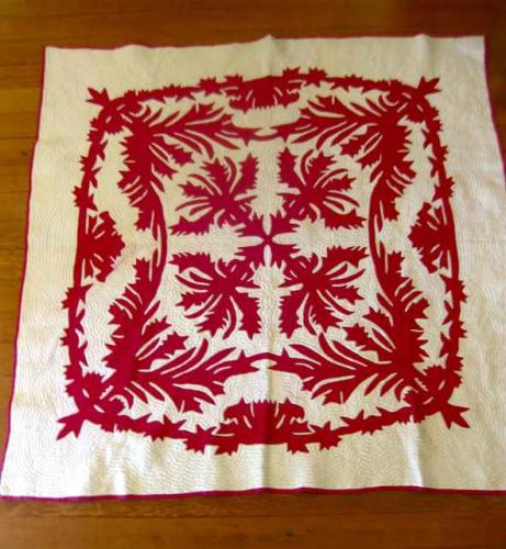 Hawaiian Quilt - Red & White by Unknown Unknown