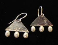 Argentium Silver Triangular Earrings with Drop Pearls by Lana McMahon