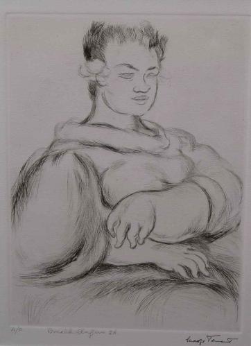Lady Seated with Neck Lei and Flower in Hair by Madge Tennent %281889-1972%29
