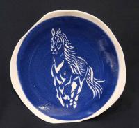 Plate, Carved Running Horse, Dark Blue_02-19.7 by Birgitta Frazier
