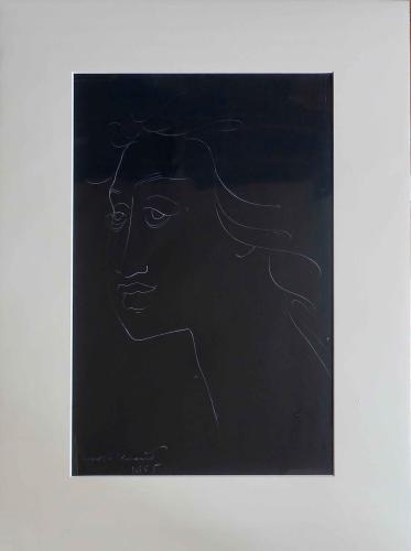 Female Face 1_White ink on Black paper by Madge Tennent (1889-1972)