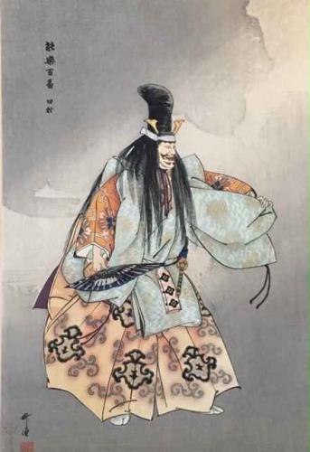 Black Haired Samurai with Fan by Kogyo Tsukioka (1869-1927)