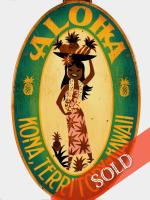Pineapple Girl, Kona Territory, Hawaii vintage sign_Silent Auction by Steven Neill