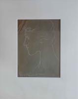 Female Face 5, Line Drawing, white ink on olive by Madge Tennent (1889-1972)